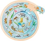 goki 57790 Einlegepuzzle Tierkreis aus Holz, Holzpuzzle mit 32 unterschiedlichen Tieren, Lernspielzeug und Kinderpuzzle, fördert Fantasie und Motorik, 30cm x 30cm, 27er Set, ab 3 Jahre