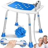 KESSER® Duschhocker höhenverstellbar | Leichter Badhocker rutschfeste Gummifüße Duschstuhl 136KG belastbar | Duschhilfe Senioren | Saugnapf Haltegriff Badewannengriff | Duschsitz mit Brausehalterung