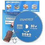 STONE REEF Sägeblatt 250x30 - Kreissägeblatt [inkl. Adapter auf Bohrung 25mm], kompatibel mit Tauchsäge & Kreissäge von Bosch, Makita usw. - Sägeblatt Kreissäge Nagelfest, ideal für Holz, Metall & Alu