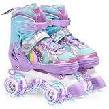OLYSPM Rollschuhe Kinder Rollschuhe Verstellbar Rollschuhe Damen,LED Rollschuhe und 4 Größen verstellbar,Rollschuhe mit Aufbewahrungstasche für Mädchen,Jungen und Anfänger(Lila)