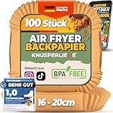 KNUSPERLIEBE® Backpapier für Heißluftfritteuse 16-20,5 cm, 2-4,4L, 100 Stück Airfryer Papier Liners Antihaft Einwegpapier für Ninja Double Stack SL300, SL400, Philips Cosori Air fryer