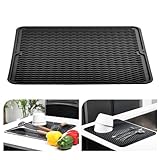 KitchenRaku Abtropfmatte Geschirr 40x30cm, Hitzebeständige, rutschfeste Abtropfmatte aus Silikon als Spülmatte und Abtropfunterlage für die Spüle im Tischset