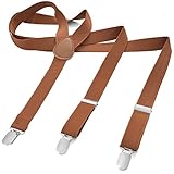 Herren Damen Long Hosenträger Y Form Style 3er Clips elastisch Schmal Unifarbe und Bunt mit verschiedenen Motiv, Braun (Kupferbraun),Gr. One Size