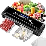 Vakuumiergerät, 5 in 1 vakumierergerät für Lebensmittel Trocken/Feuchtmodus, Lebensmittel Bleiben bis zu 7x Länger Frisch, 70 KPA Vakuumierer mit eingebautem Cutter, Luftsaugschlauch, 10 Vakuumbeutel