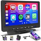 Hikity Tragbares Autoradio mit Wireless Apple CarPlay & Android Auto 7 Zoll Touchscreen Car Play Auto Radio Display mit Mirror Link Bluetooth FM EQ AUX USB Type-C+Rückfahrkamera+64G TF Kard