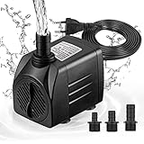 Mini Wasserpumpe, (1800L/H, 25W) Teichpumpe/Brunnenpumpe/Aquarium Pumpe, Springbrunnenpumpe Maximale Sprühhöhe 2m, Saugnäpfe an der Unterseite, 1,8 m Steckerkabel mit 3 Düsen, Geräuscharm