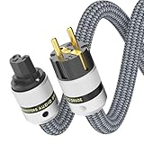Monosaudio HiFi Netzkabel 1,5M/4,9FT Kupferabschirmung, 2 Polig High End OFC Audiophil Stromkabel AC Kaltgerätekabel,16mm Schukostecker+IEC C15 Buchse für DVD/Verstärker/Decoder/Subwoofer/AMP