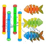 Pool Tauchspielzeug für Kinder,Schwimmbad Tauchspielzeug für Tauchspieltraining,Unterwasser Tauchen Spielzeug, 3PCS Tauchfische und 4PCS Tauchstäbe Pool Spielzeug Spielzeug Unterwasser Schwimmbad Spie