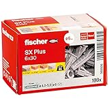 fischer Spreizdübel SX Plus 6 x 30, Schachtel mit 100 Nylondübeln, Dübel für optimalen Halt bei Befestigungen in Beton, Vollziegel, Porenbeton, Hochlochziegel uvm.