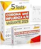 Adeste – Influenza oder Corona? 5x 2025 Corona Influenza Schnelltest Kombi. Kombitest Corona Grippe Schnelltest 2025. Unterscheidet Influenza 2025 von COVID-19. Geprüft für neue 2025-Variante