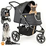 MY DUQUE COOPER - Hundewagen & Haustier Buggy bis 32 kg mit Ablagekorb für Einkäufe, einfach faltbar, 3-Fach höhenverstellbar, Soft Touch Griffe, reflektierend und im modernes Design - Schwarz