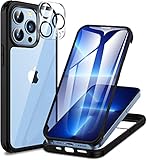 CENHUFO für iPhone 13 Pro Hülle, 360 Grad Schutzhülle mit Eingebautem 9H Panzerglas Displayschutz und Kameraschutz Stoßfest Panzerhülle Bumper Full Cover Case Handyhülle für iPhone 13 Pro -Schwarz