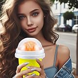 Slushy Maker, Slush Becher, Quick Frozen Magic Cup, Slushy Maker Becher, Silicone Squeeze Cup, Slush Ice Becher, Slush Cup mit Strohhalmlöffel für DIY Cola oder Saft (Gelb)