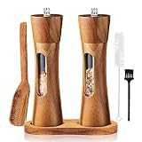 Auciej Salz und Pfeffermühle Holz Set Manuelle Pfeffermühle Keramikmahlwerk Gewürzmühle Salzmühle mit untersetzer Verstellbarem für Gewürze Pfeffer Salz 2er Set 20 cm