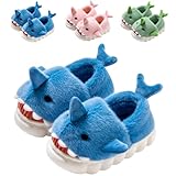 DRECAGE Hai Hausschuhe Kinder Jungen Mädchen Winter Pantoffeln Warm Plüsch Niedlich Karikatur Tier Kinderhausschuhe Blau 34-35