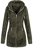 Sublevel Damen Teddyfleece-Jacke Mantel LSL-357 mit Kapuze ivy Olive XXL