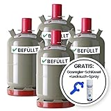 MERKLE Propangas 4x 11,0 kg-Flasche GEFÜLLT, Grau | inkl. Füllung | Inkl. Gefahrtransport | GRATIS Lecksuch-Spray u. GRATIS Gasregler-Schlüssel | für Gasgrill, Gaskocher, Camping