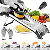 MASTERTOP Mandoline Gemüseschneider, Mandoline Slicer V Klingen mit 5 Edelstahlklingen, Julienne Slicer Cutter für Küche Zwiebeln, Kartoffeln, Obst, Senden Schnittfeste Handschuhe & Reinigungsbürste