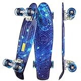 WeSkate Kinder Retro Skateboard 22' 55cm Mini Cruiser ABEC-9 Kugellager mit PU LED Leuchtrollen für Erwachsene Kinder Jungen Mädchen, YWHB-12, Blue, Einheitsgröße