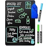 Magnetische schwarze Trockenlöschtafel für den Kühlschrank – A4 / 21 x 30 cm – schmutzabweisend, inkl. 3 magnetischen Neon-Kreidemarkern mit feiner Spitze und Radiergummi – von Yes4Quality