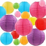 ASelected 24 PCS Bunte Papier Laterne, 25/20/15/10 cm Papierlampions Runde, Lampenschirm Papierlaterne, Bunte Papierlaterne für Hochzeiten, Geburtstage