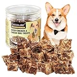 Gebackene Hundeleckerlis Huhn & Käse Würfe, Hundeleckerlie zur Belohnung oder als Training, Leckerli für Hund Getreidefrei und ohne Zucker, 128g
