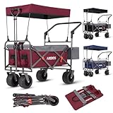 Arebos Bollerwagen faltbar mit Dach | Luxus Handwagen | Faltwagen | Transportwagen | XXL Tasche | klappbar | bis 100 kg | Gerätewagen | 360° Vorderräder | Rot