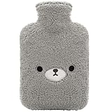 samply Wärmflasche mit kuschelig weichem Bezug, groß 2 Liter, süße Wärmflasche (grauer Bär)