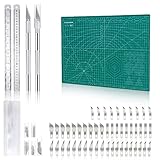 CGBOOM Schneidematte Set, Selbstheilende Bastelunterlage Schneideunterlage Cutting Mat mit 50stk Bastelmesser und Stahllineal für Basteln Zeichenunterlage Bastelskalpell(A3 45X30MM)