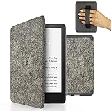 MyGadget Filz Hülle für Amazon Kindle Paperwhite 11 .Generation (ab 2021-6, 8 Zoll) mit Handschlaufe & Auto Sleep | Wake Funktion - Flip Case in Hell Grau