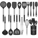 Umite Chef Küchenutensilien-Set, 15-teilig, Silikon, hitzebeständig, antihaftbeschichtet, BPA-frei, Edelstahl-Griff, Pfannenwender, Löffel, Zange, Schneebesen, Kochgeschirr