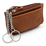 Safekeepers Schlüsseletui Leder Klein - Schlüsseltasche mit Reißverschluss Damen und Herren, Mini Schlüsselmäppchen für Autoschlüssel - Braun