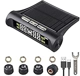 ESLOYSUN TPMS Solar ReifendruckKontrollsystem Universal Wireless Car Alarm wasserdichte 4 externen Sensoren 6 Alarmmodi Reifendruck Autoalarmsyste Echtzeit Druck und Temperatur für Auto, SUV, KFZ