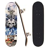 Sumeber Skateboard für Anfänger 31 x 8 Zoll Komplettboard mit ABEC-7 Kugellager Double Kick Skateboards Geburtstagsgeschenk für Kinder Teenager und Erwachsene (König Schädel)
