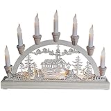 The Christmas Workshop Weihnachtskerzenbrücke, 7 LED-Leuchtdekoration Schwibbogen, traditionelles Holzdesign, batteriebetrieben