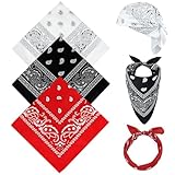 Awumbuk Bandana Herren Damen, 3 Stück Kopftuch Halstuch Paisley Muster Bandanas Headwear Haar Schal, Piraten Kopftuch, Kopf Biker (Rot Weiß Schwarz, 55 x 55 cm)