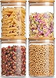 Tel Charme * Vorratsgläser mit Deckel 4er Set 750ml Vorratsdosen Glas mit Bambusdeckel, Küche Luftdicht Aufbewahrungsgläser, Geeignet für Lebensmittel, Pasta, Mehl und Getreide