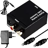 Retoo Wandler Audio Konverter Digital Analog Adapter Koaxial Da Wandler Optisch Cinch RCA Audio Stereo Konverter Adapter Toslink SPDIF Coaxial mit Netzteil 5V Schwarz
