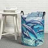 Wäschekorb, wasserdicht, mit Griffen, Delfine, Kunst, Wäschekorb, faltbar, schmutzige Kleidung, Aufbewahrung, Organisation für Badezimmer, Schlafzimmer, M