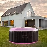 Arebos Whirlpool mit LED Beleuchtung | Aufblasbar | In- & Outdoor | 154x154 cm | 4 Personen | 110 Massagedüsen | mit Heizung | 600 Liter | Inkl. Abdeckung | Bubble Spa & Wellness Massage