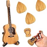 Akustikgitarre Plektrum Box, Holz Plektren Gitarre, Guitar Picks box mit 3 Gitarrenplektren, Gitarren Plektrum für E-Bass, Gitarre, Ukulelen