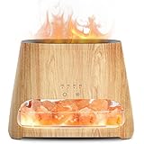 SALKING 2-in-1 Aroma Diffuser & Salt Range Pakistan Leuchte, Flammeneffekt Diffusor für ätherische Öle, Diffusor Kühler Nebel Luftbefeuchter mit 3-Helligkeit, 150ml(Holz)