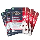 L'Oréal Paris Anti-Age-Maske für strahlende und ebenmäßige Haut, Mit Peptiden, Hyaluronsäure und Vitamin C, Revitalift Laser X3 Tuchmaske, 5 Stück