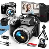 Monitech 64MP Digitalkamera für Fotografie und Video, 4K Vlogging Kamera für YouTube mit 3'' Flip Screen, 16X Digitalzoom, WiFi& Autofokus, Kameragurt&Stativ, 2 Akkus, 32GB TF Karte(S200,Black)