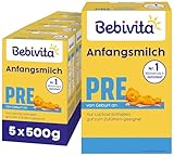 Bebivita PRE Anfangsmilch (5 x 500g), von Geburt an, enthält nur Lactose als Kohlenhydrat, gut zum Zufüttern