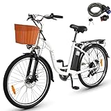 DYU EBike Elektrofahrrad,26 Zoll Fahrrad Elektro mit 6-Gang Shimano Kettenschaltung,12.5Ah 36V Abnehmbarer Akku,City Bike mit Korb für City Pendler,Sitzhöhe Verstellbar,Unisex Erwachsene