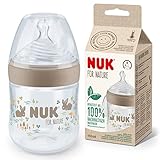 NUK for Nature Babyflasche | Kleiner Trinksauger | 150 ml | Der Mutterbrust nachempfundener Trinksauger aus Silikon mit Anti-Colic-Ventil | Temperature Control | BPA-frei | Beige