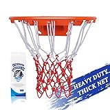 EMEKIAN Sport-Basketballnetz, Strapazierfähiges Polyester-Ersatz-Basketballnetz für Allwetter drinnen/draußen, 12 Schlaufen für professionelle Standardgröße, Kugel Nadel 1 Stück (Weiß Rot (1 Stück))