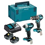 Combopack 2 Werkzeuge 18 V Li-Ion (2 x 5,0 Ah) Bohrmaschine DHP487 Schlagschrauber DTD157 – Makita DLX2414TJ
