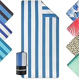 ZENACROSS - Strandhantuch 90x180cm - Mikrofaser Handtuch Groß - Schnelltrocknend - Microfaser Badetuch Sandfrei - Leichtes und Kompaktes Strandtuch - Weiß & Hellblau